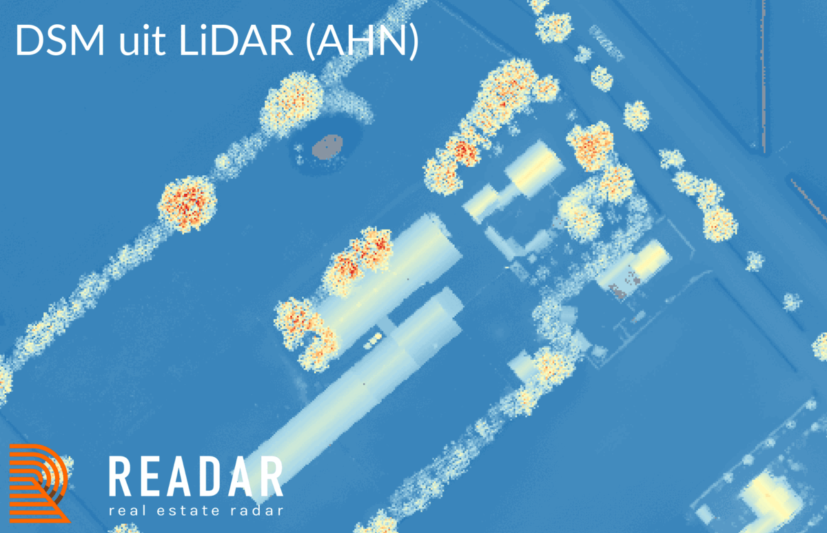 Verouderd gedeelte uit AHN versus de Hoogtekaart / DSM van Readar uit de 2021 luchtfoto.